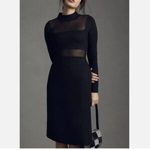 Anthropologie Black Long Sleeve Dress with Sheer Accents